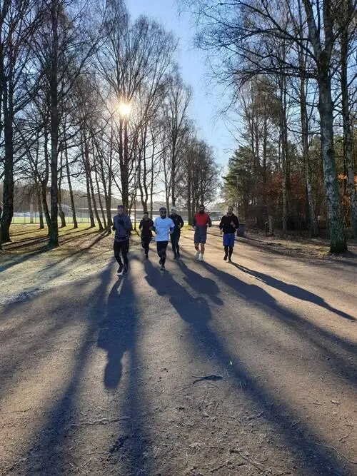 Hackadittliv löpare på skogsväg i solskenet, Ruddalen 2021